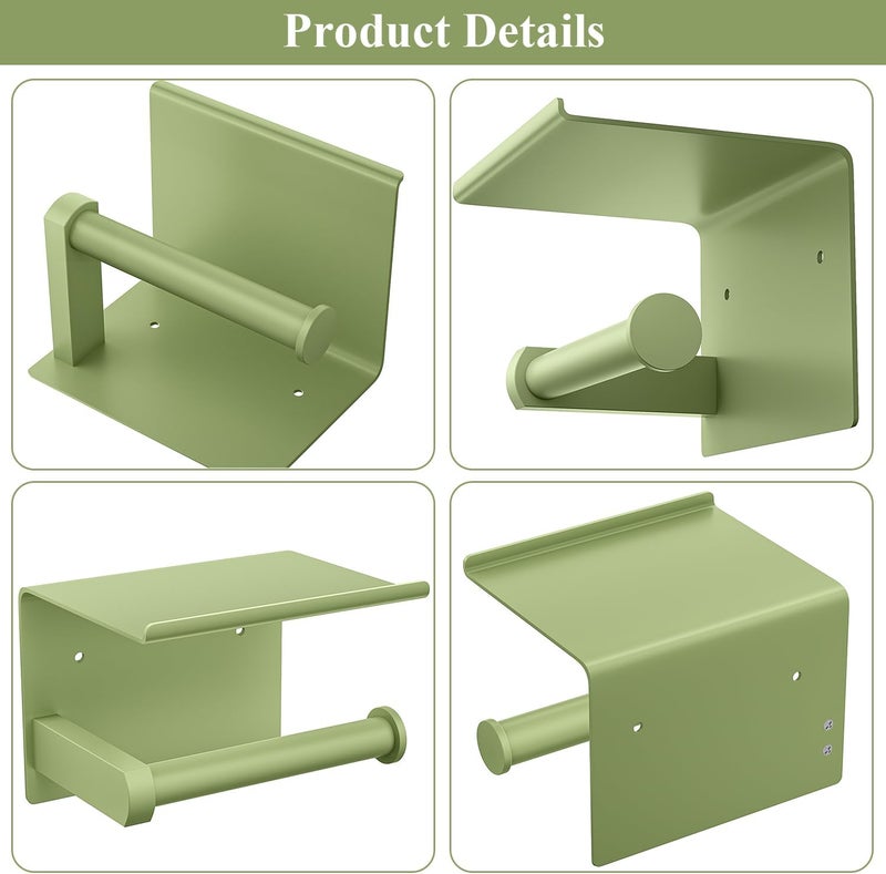 Tindbea Toilet Paper Holder with Shelf Adhesive or Screw Wall Mounted Toilet Paper Roll Dispenser Storage, Stainless Steel Bathroom Shelf Holder Accessories (Soft Sage Green) - Image 5